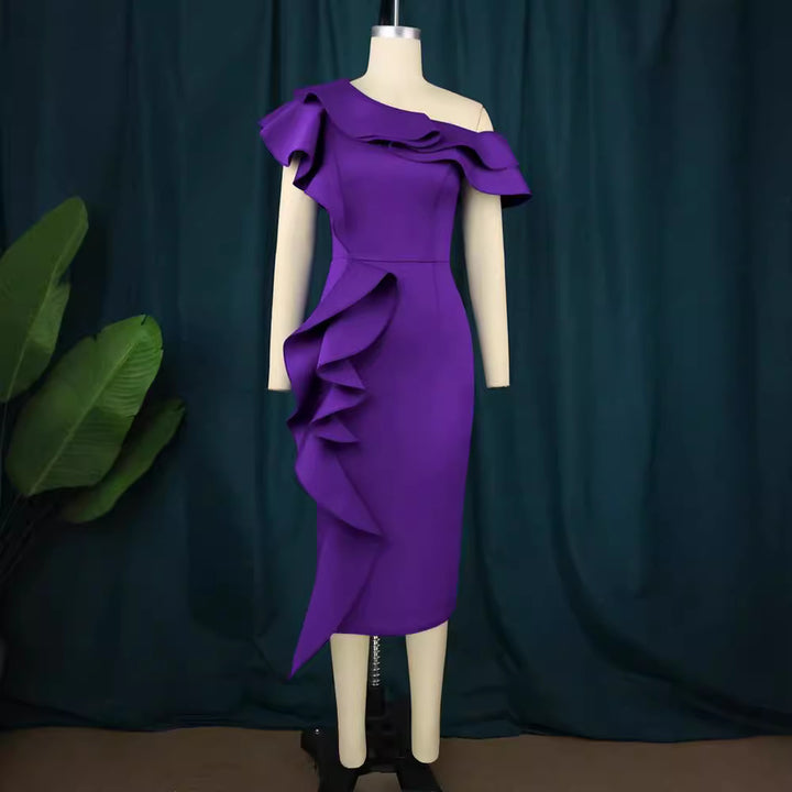 Damen Elegantes Etuikleid mit asymmetrischem Rüschendesign Drune