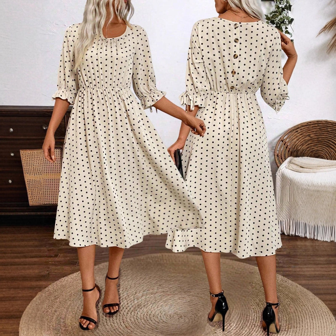 Damen Midikleid mit dekorativen Puffärmeln und elastischem Taillenbund Drune