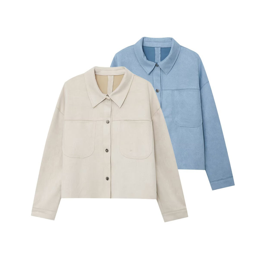 Damen modische Kunstlederjacke mit aufgesetzten Taschen Drune