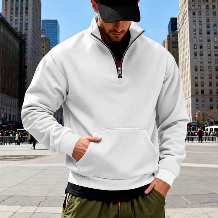 Herren nan Halbzip-Sweatshirt mit Kängurutasche, elastischen Rippbündchen und hohem Stehkragen Drune