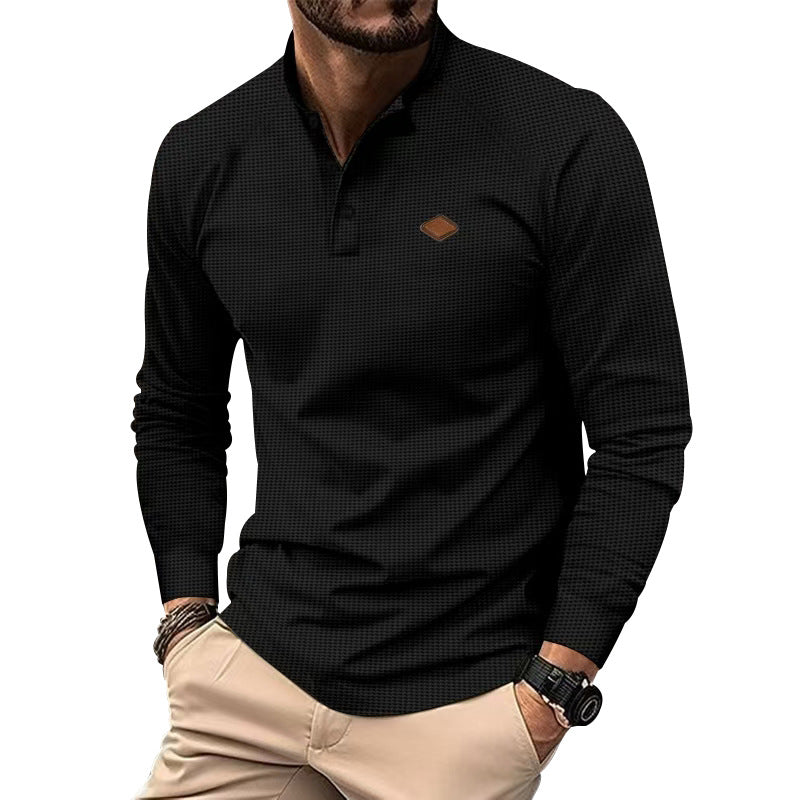 Herren Langarm-Henley-Shirt mit strukturierter Oberfläche und modischen Knopfdetails Drune