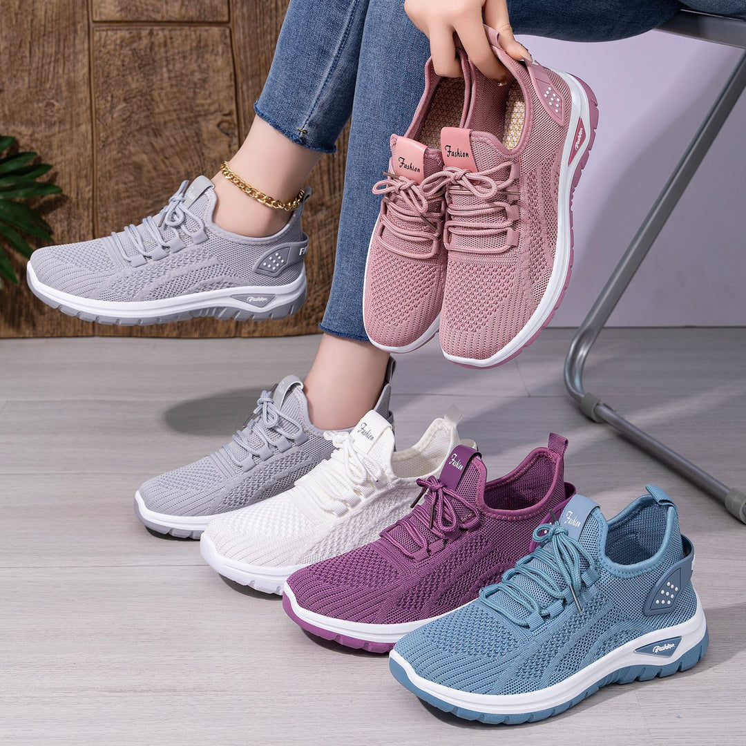 Damen nan sockenähnlicher Strick-Fit Sneaker mit elastischer Schnürung, gelochter Fersenverstärkung und dämpfender Plateau-Sohle Drune