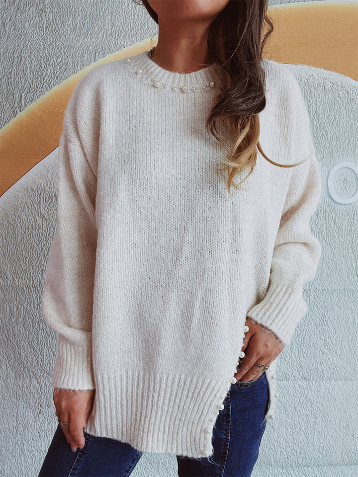 Damen kuscheliger Pullover mit filigraner Perlenverzierung Drune