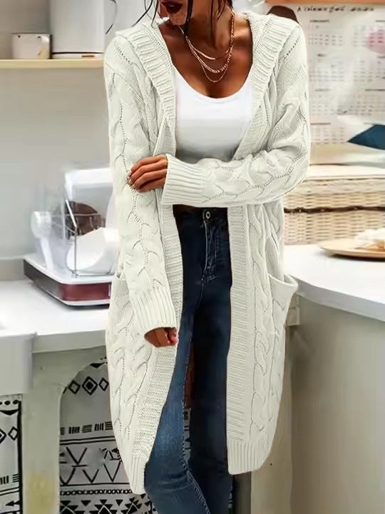 Damen Strickjacke im lässigen Langschnitt mit Zopfmuster und praktischen Taschen Drune