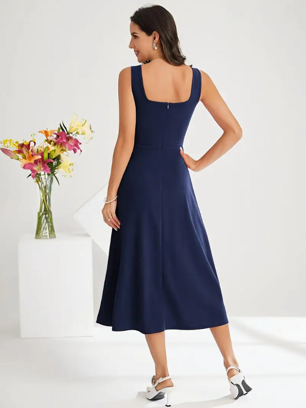 Drune | Elegantes Kleid mit Trägern Dunkelblau Farbe