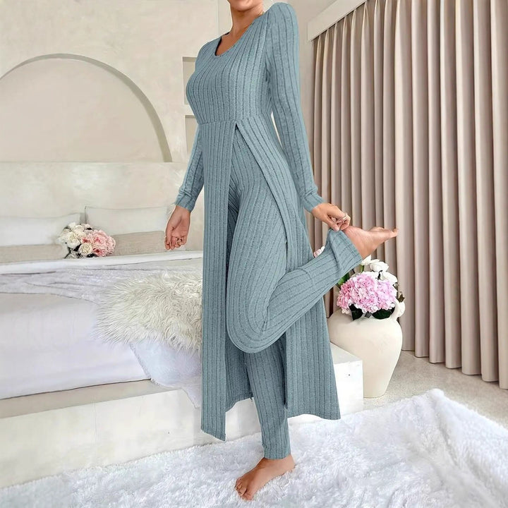 Damen Elegantes Maxijumpsuit mit hochsensibler Struktur und seitlichen Schlitzen Drune