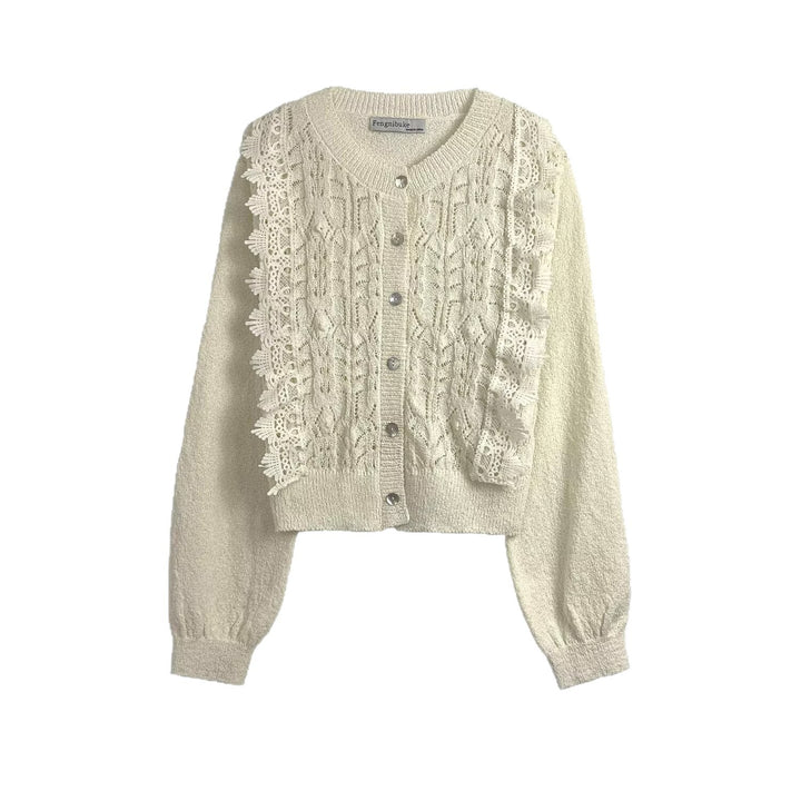 Damen Strickjacke mit filigranen Häkelakzenten und Knopfleiste Drune