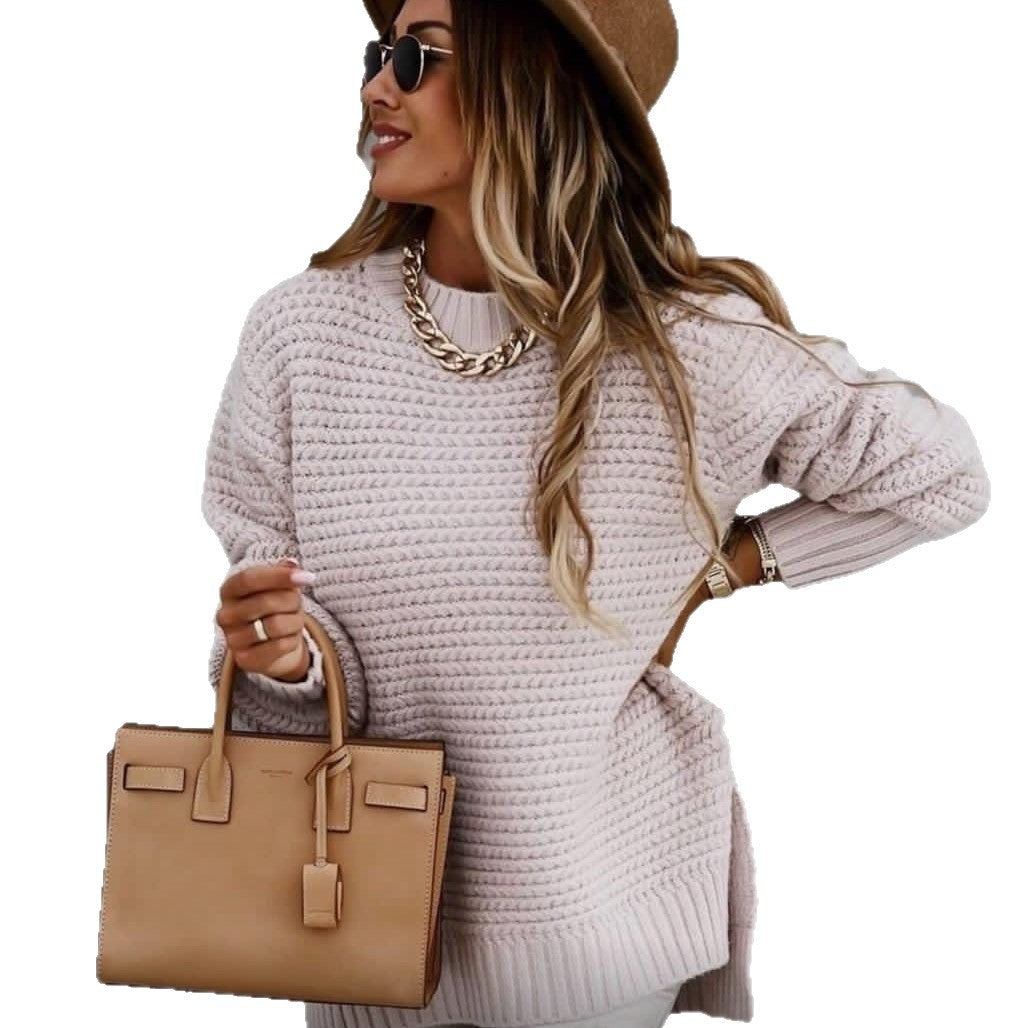 Damen Luxuriöser Strickpullover mit lässigem Schnitt und hohen Bündchen Drune