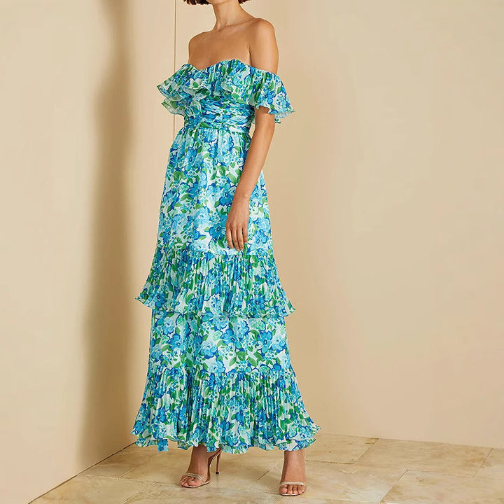 Damen Maxikleid mit voluminösen Rüschendetails und floralem Print Drune