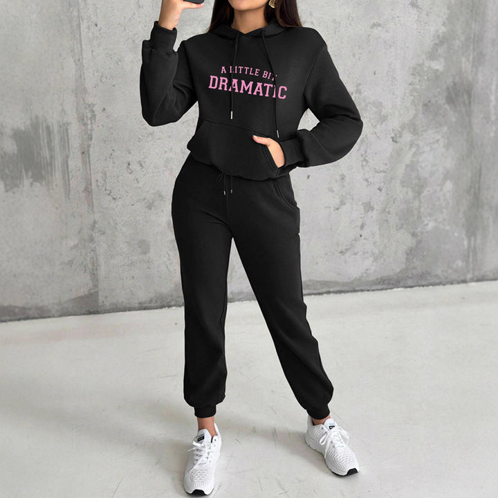 Damen nan Kapuzen-Sweatshirt und Slim-Jogginghose Lounge-Set mit Kängurutasche, gerippten Bündchen und figurbetonter Passform Drune