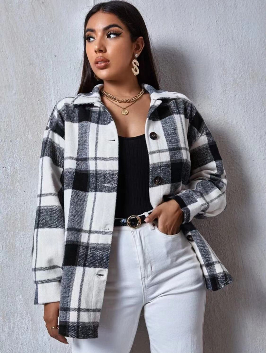 Damen Karo Hemdjacke mit weichem Fleece-Material und lässigem Schnitt Drune