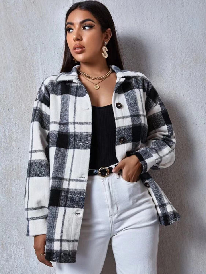 Damen Karo Hemdjacke mit weichem Fleece-Material und lässigem Schnitt Drune