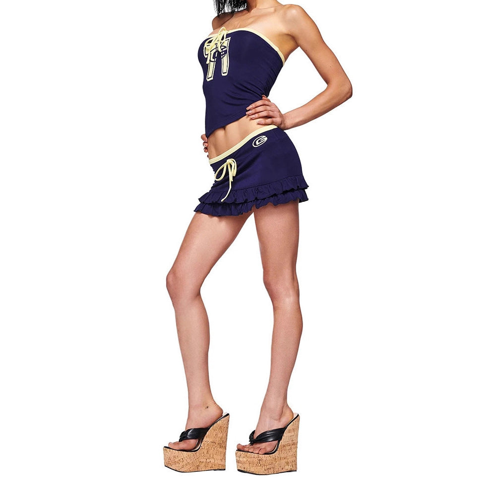 Damen Rüschen Minikleid mit schulterfreiem Design Drune