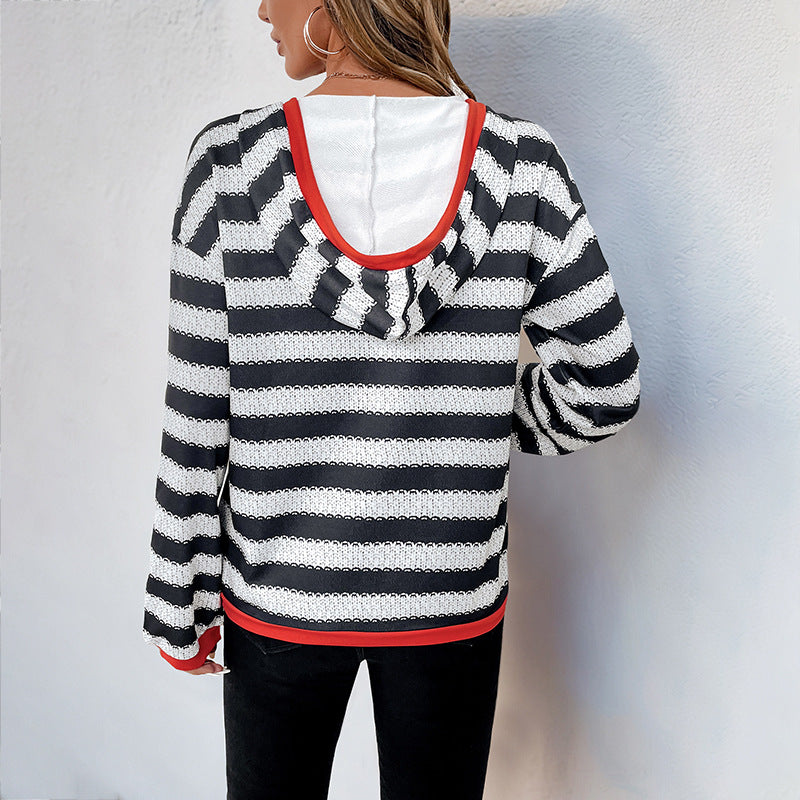 Damen Kapuzenpullover mit modernem Streifen-Muster und praktischem Kängurutasche Drune