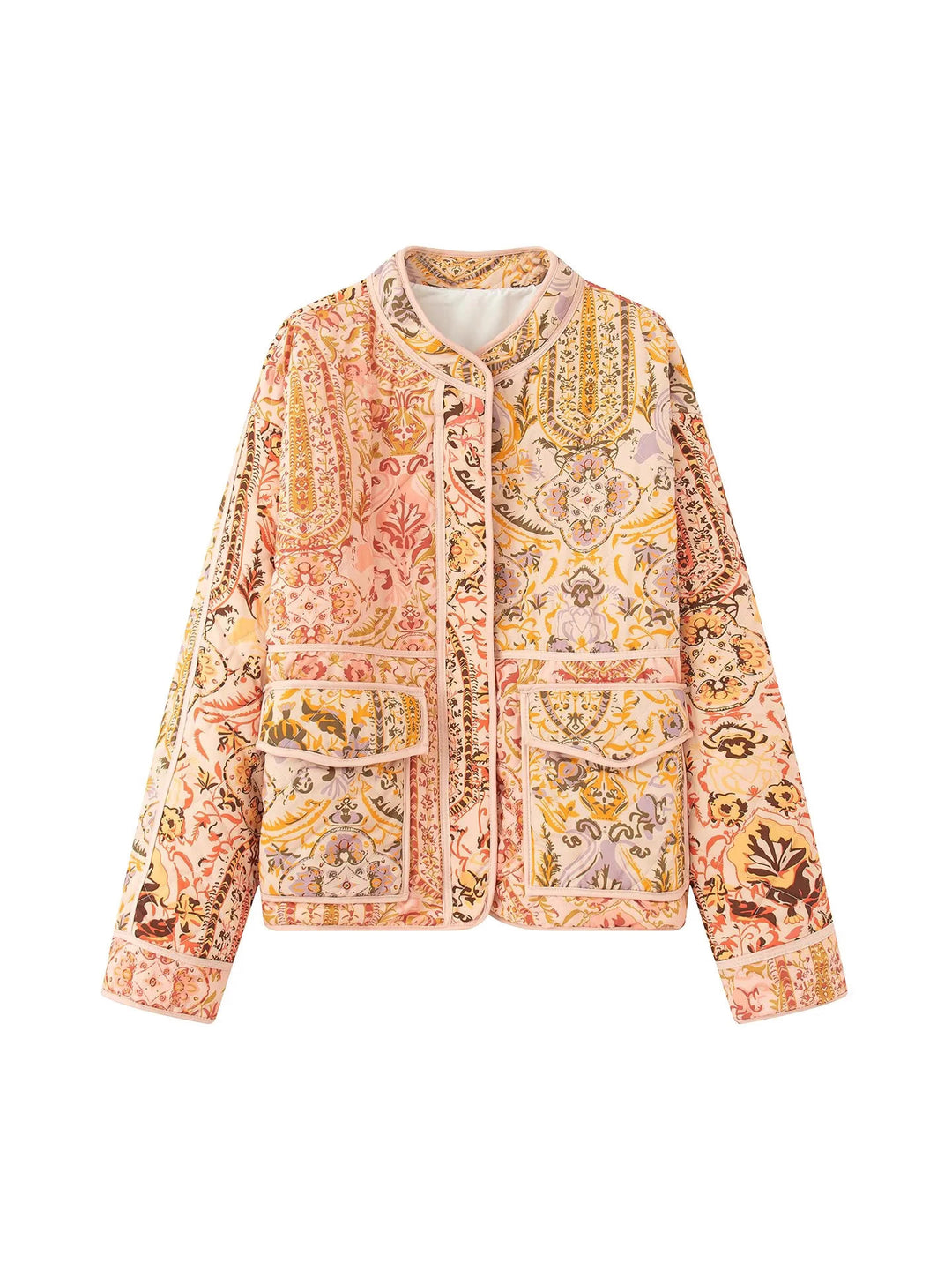 Damen gesteppte Jacke mit floralen Mustern und praktischen Taschen Drune