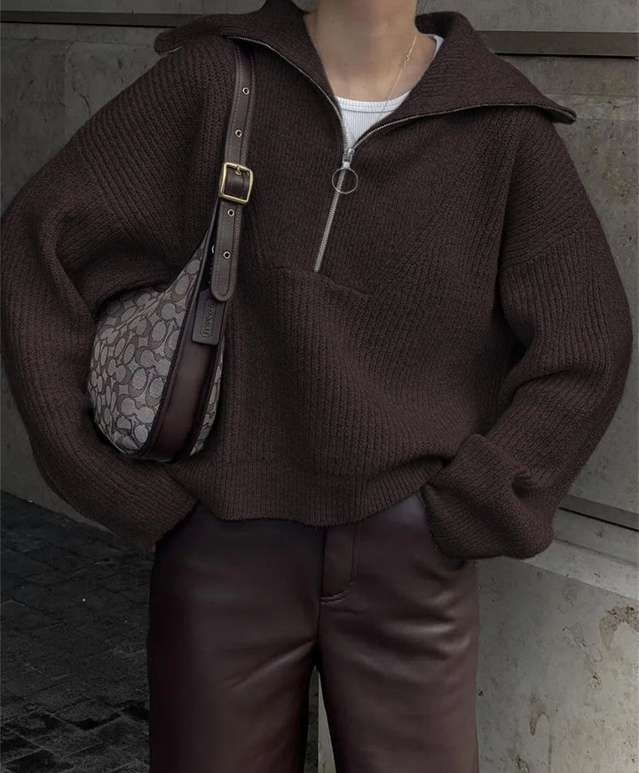Damen Strickpullover mit Reißverschluss und lässigem Schnitt Drune