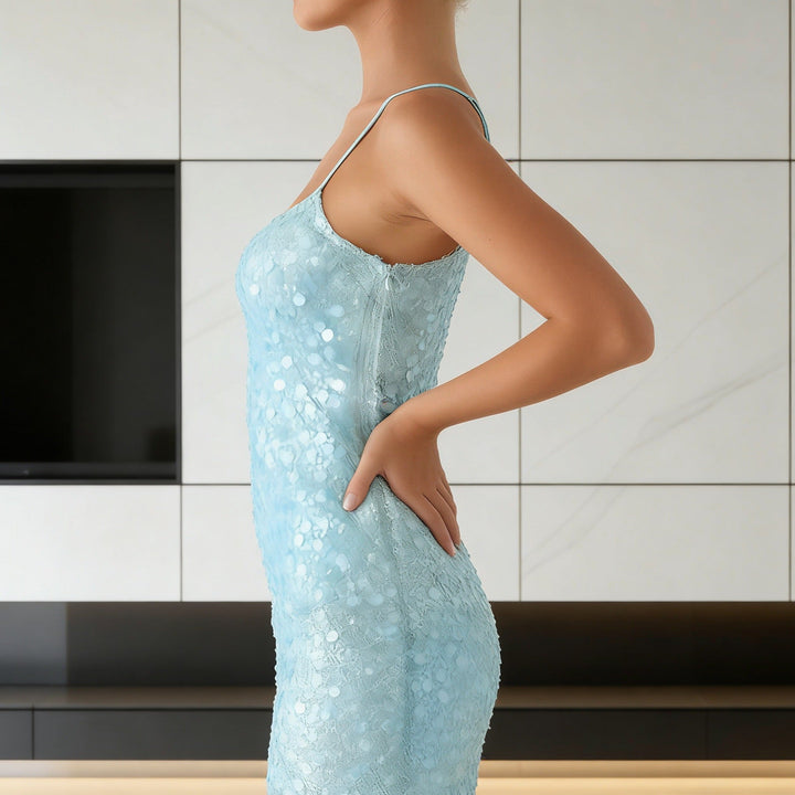 Damen Glitzerndes Minikleid mit schmalen Trägern Drune