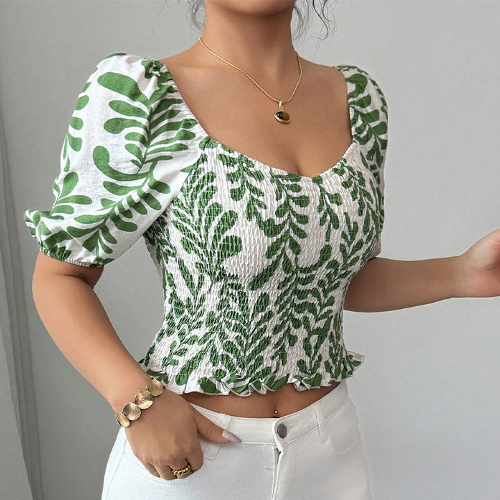 Damen Sommerbluse mit voluminösen Ärmeln und floralem Muster Drune