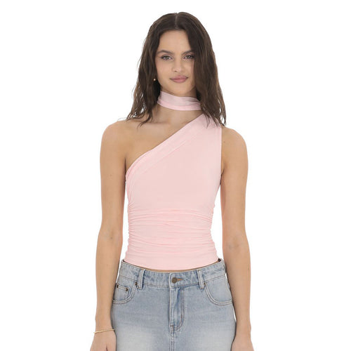 Damen Asymmetrisches Crop-Top mit dekorativem Choker Drune