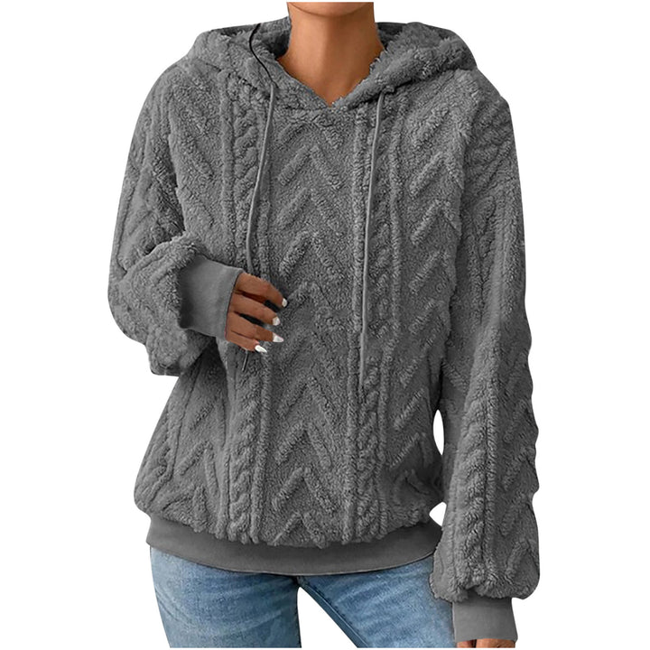 Damen nan kuscheliger Kapuzenpullover mit Zopfmuster Eingrifftaschen und Rippbündchen Drune