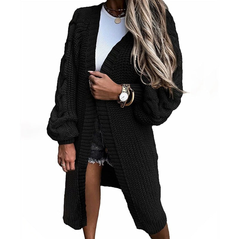 Damen Strickjacke mit voluminösen Ärmeln und hochwertigem Zopfdesign Drune