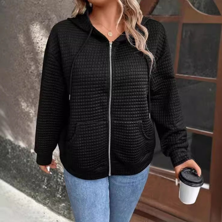 Damen lockere Kapuzenjacke mit strukturierter Waffeloberfläche und praktischen Taschen Drune