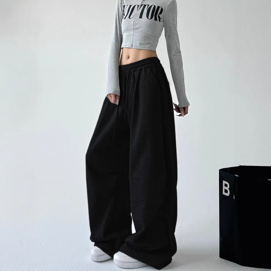 Damen lässige High-Waist Jogginghose mit weitem Bein und elastischem Bund Drune