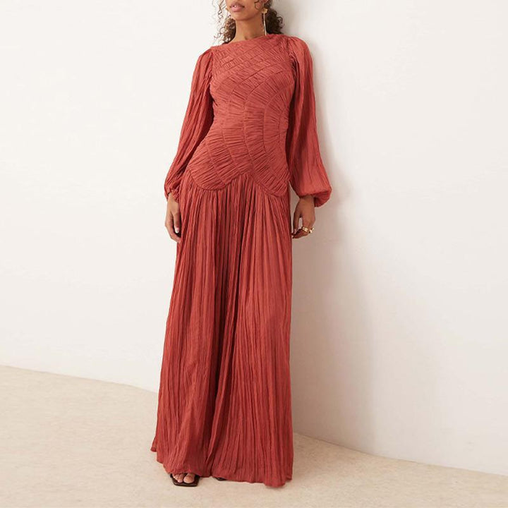 Damen Maxikleid mit raffinierten Falten und eleganten langen Ärmeln Drune