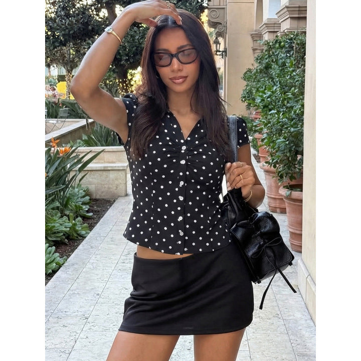 Damen Polka-Dot Bluse mit taillierter Passform und Rüschendetail Drune