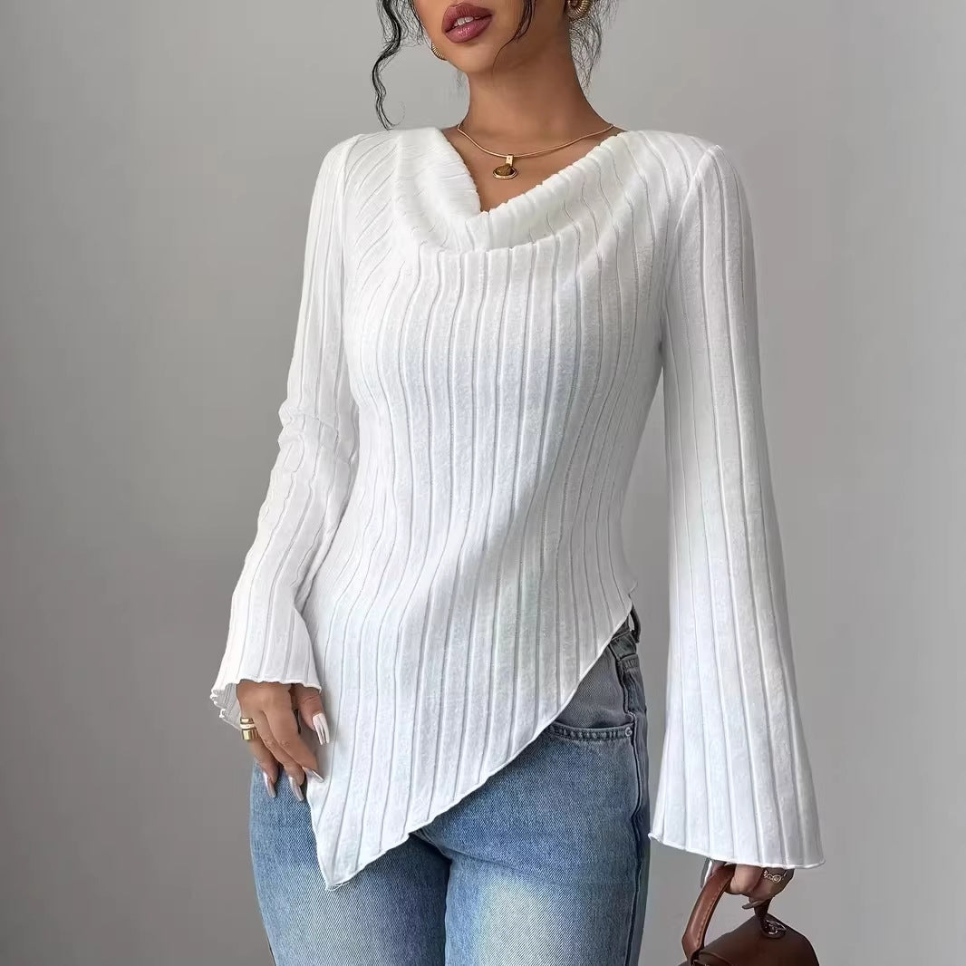 Damen Langärmliges Oberteil mit asymmetrischem Saum und strukturiertem Rippdesign Drune