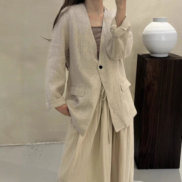 Damen Relaxed Fit Leinen Blazer Drune