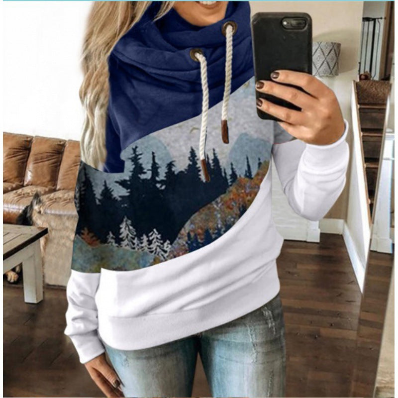 Damen Kapuzenpullover mit kreativem Berglandschaftsdesign und weichem Innenfutter Drune