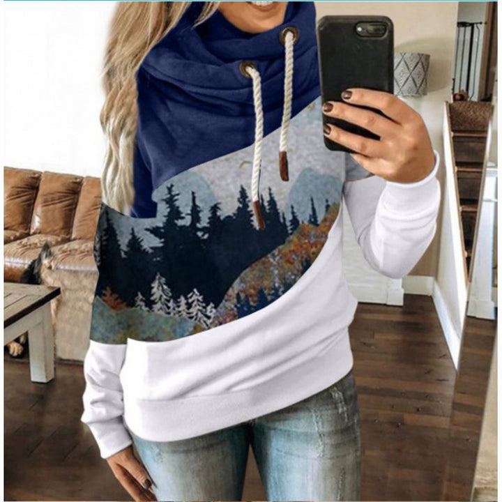 Damen Kapuzenpullover mit kreativem Berglandschaftsdesign und weichem Innenfutter Drune