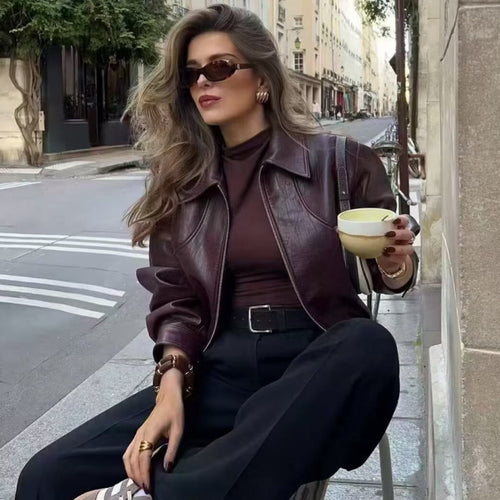 Damen Kunstlederjacke mit elastischem Bund und sportlichem Schnitt Drune