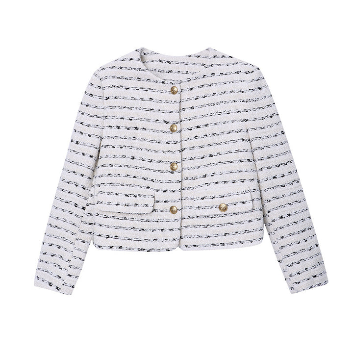 Damen elegante Bouclé-Jacke mit dekorativen Knöpfen Drune