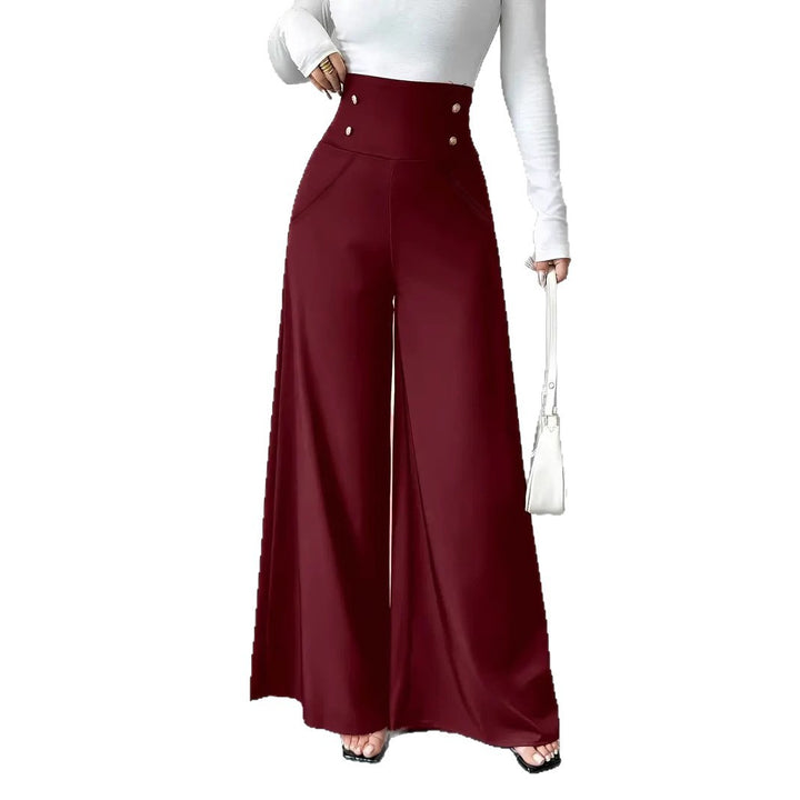 Damen Hochtaillierte Palazzo-Hose mit dekorativen Knöpfen Drune