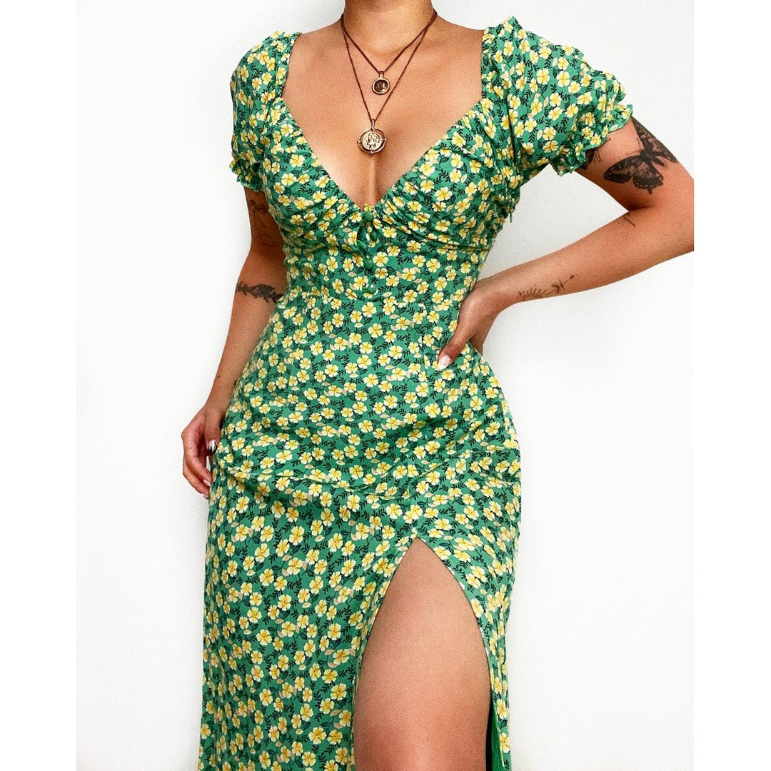 Damen Elegantes Maxikleid mit herzförmigem Ausschnitt und floralen Details Drune