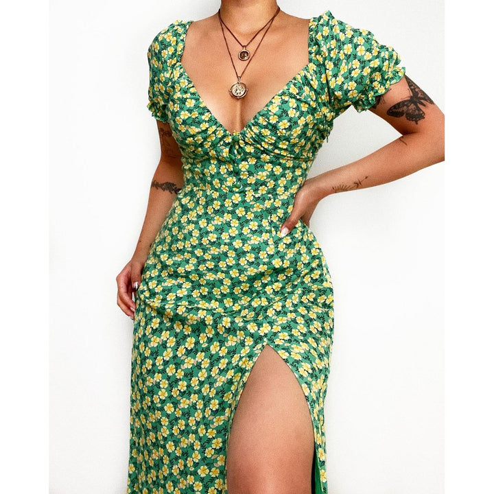Damen Elegantes Maxikleid mit herzförmigem Ausschnitt und floralen Details Drune