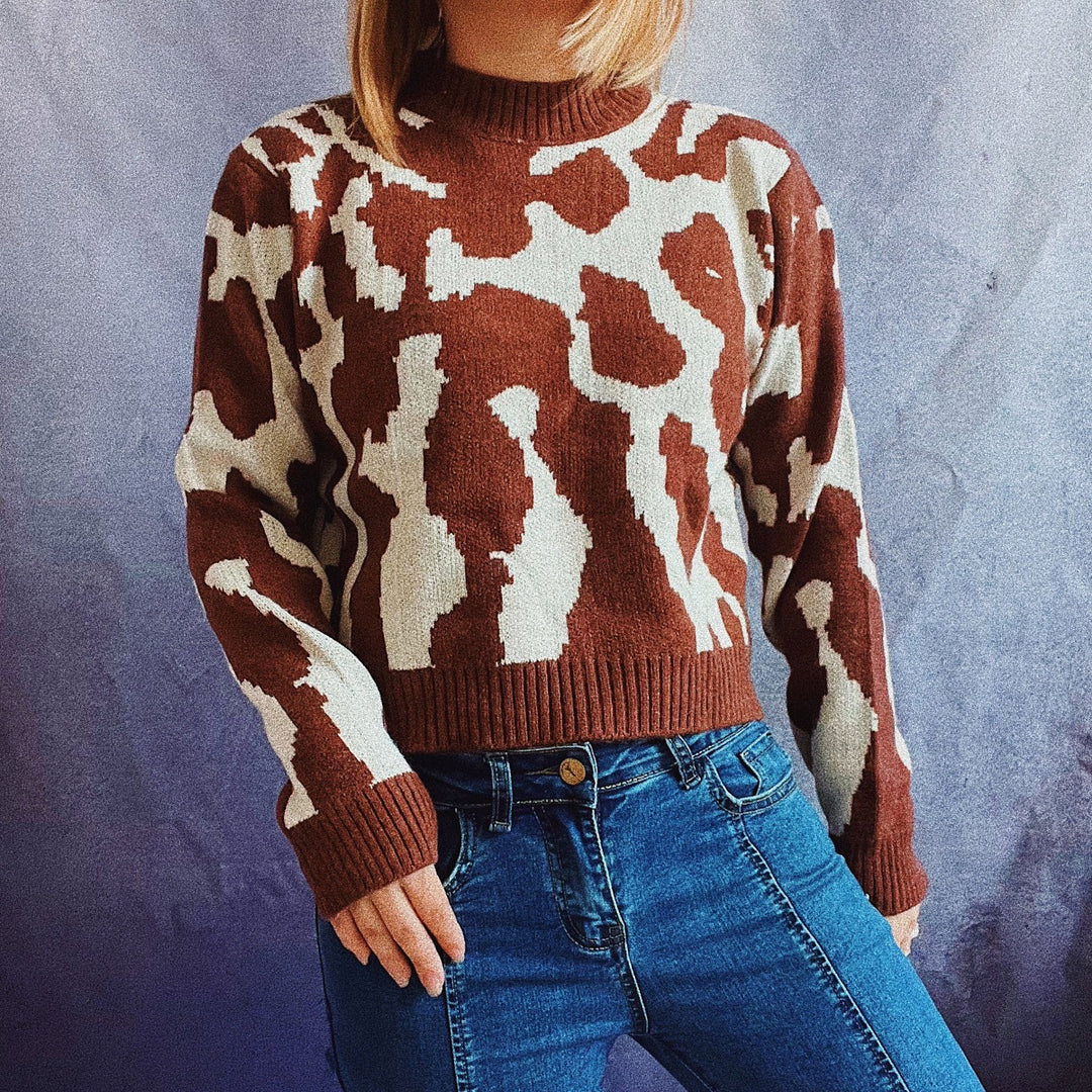 Damen gemusterter Pullover mit modernem Tierdruck Drune