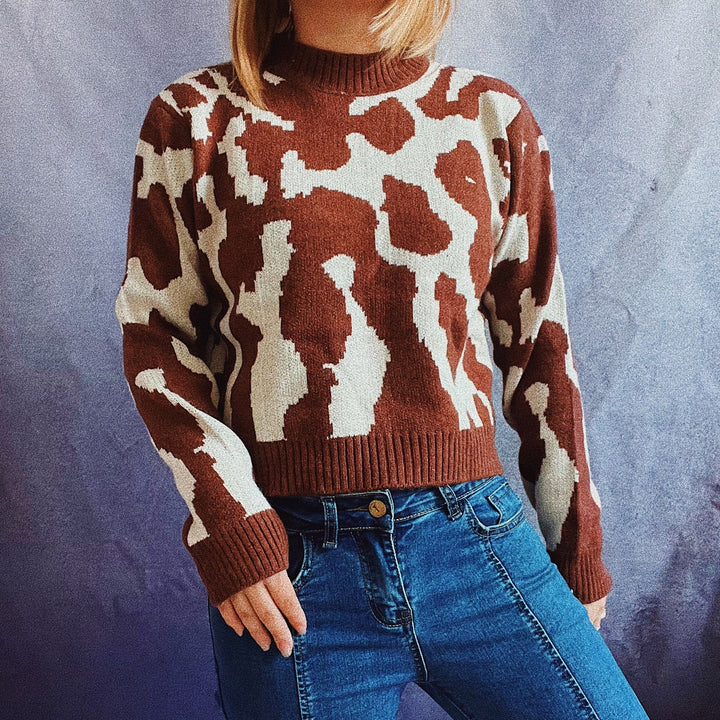 Damen gemusterter Pullover mit modernem Tierdruck Drune