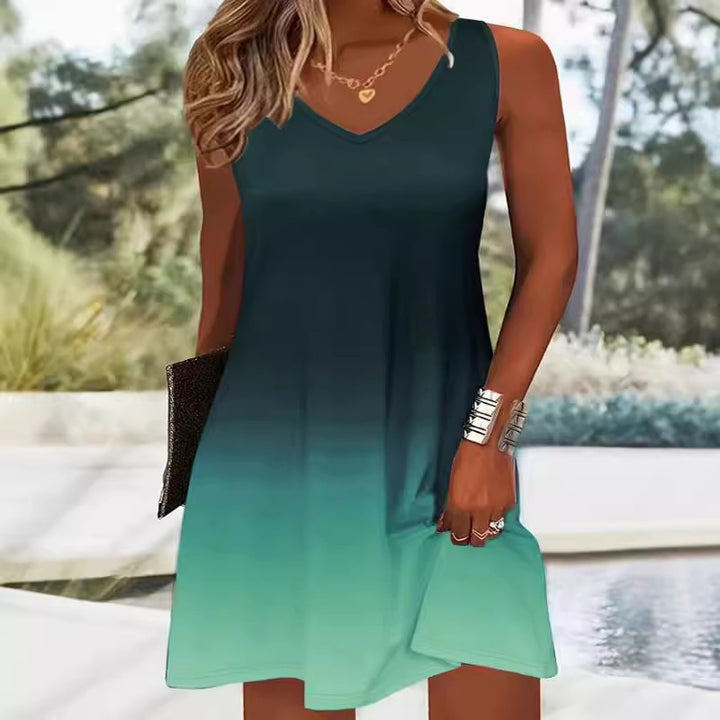 Damen Sommerliches V-Ausschnitt Kleid im modischen Ombre-Design Drune