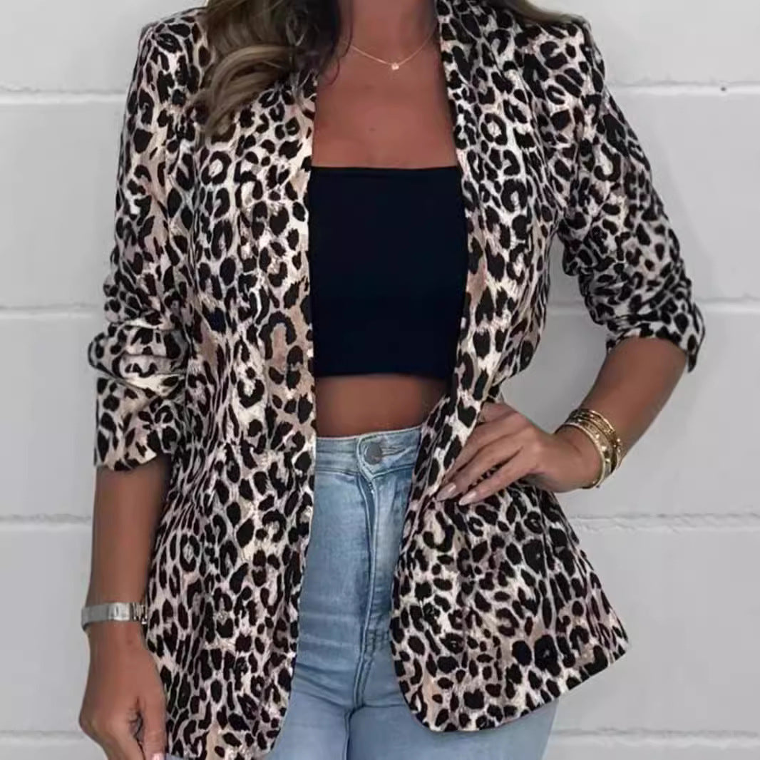 Damen eleganter Leoprint Blazer mit taillierter Schnittführung und modischen Details Drune