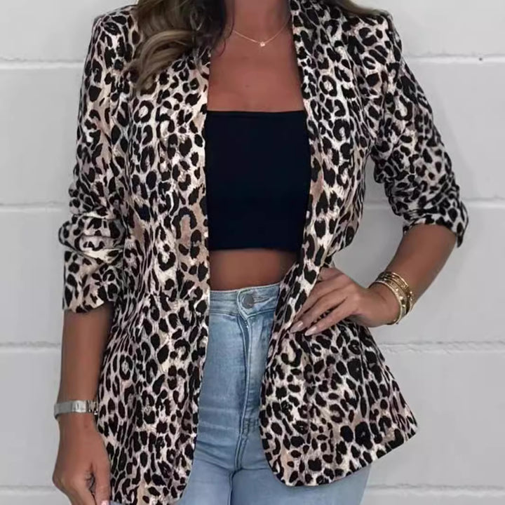 Damen eleganter Leoprint Blazer mit taillierter Schnittführung und modischen Details Drune