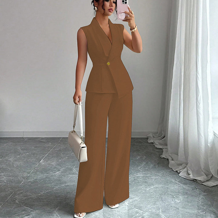 Damen elegantes Hosenanzug-Set mit schickem Reverskragen und modischen Weitbeinen Drune