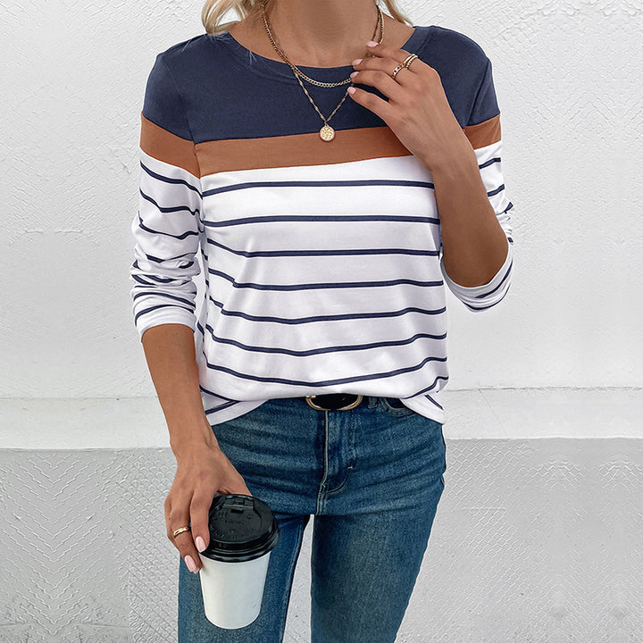 Damen Langarmshirt mit modischem Streifenmuster und elastischen Bündchen Drune