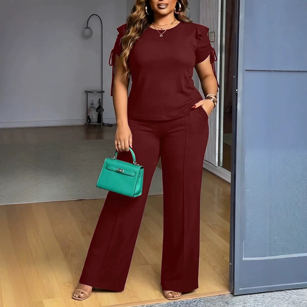 Damen Elegantes Freizeit-Anzugset mit Rüschendetails und weitem Schnitt Drune