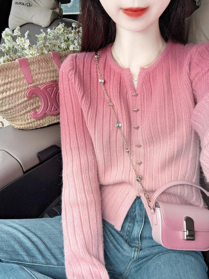 Damen weicher Knopf-Down Strickpullover mit Herzdetails Drune