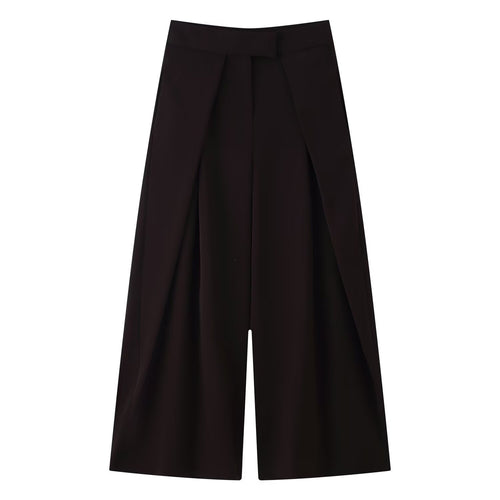 Damen weit geschnittene Culotte-Hose mit eleganten Falten und hohem Bund Drune