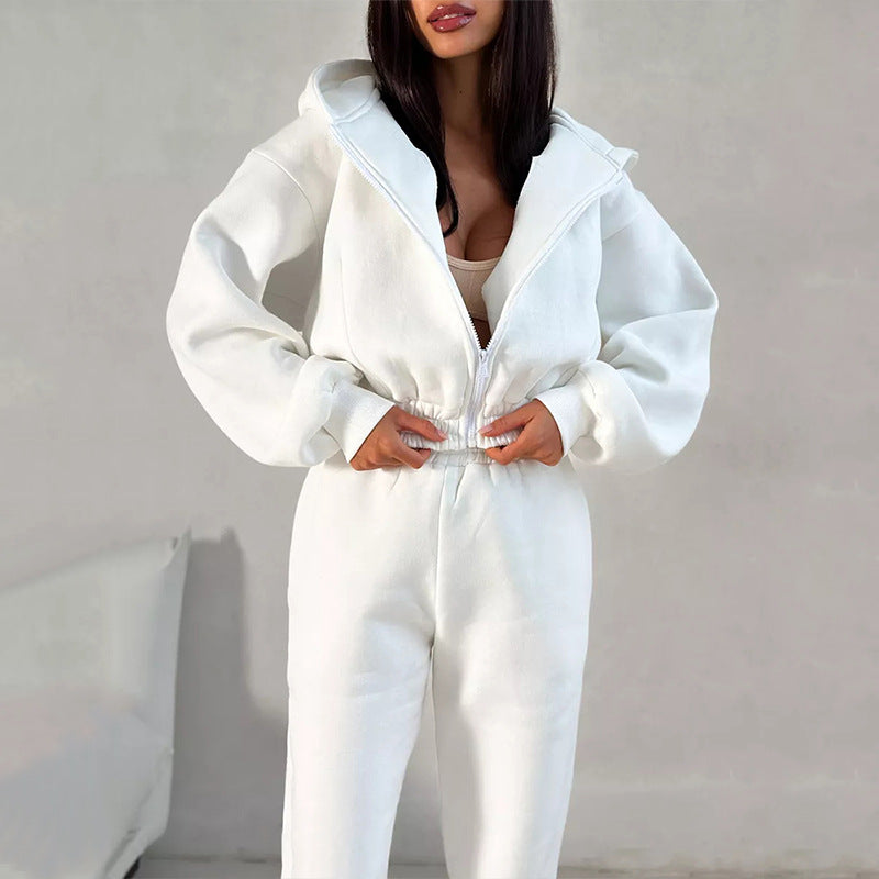 Damen Sportlicher Fleece-Jumpsuit mit Kapuze und weitem Schnitt Drune