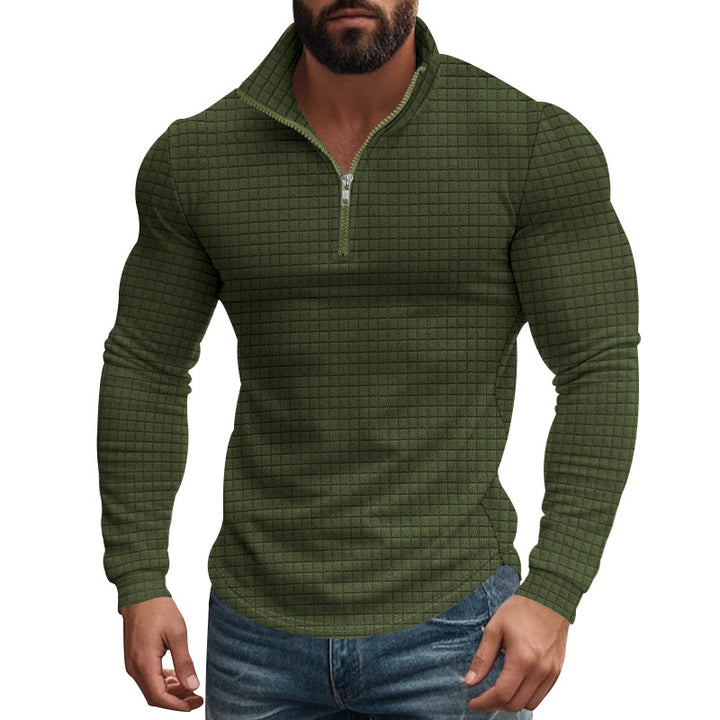 Herren nan strukturierter Grid-Halbzip-Pullover mit hohem Stehkragen und elastischem Komfortsaum Drune